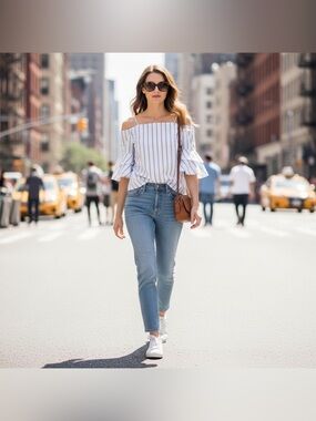 Forever 21 Women M White Blue Stripe Off Shoulder Ruffle Top